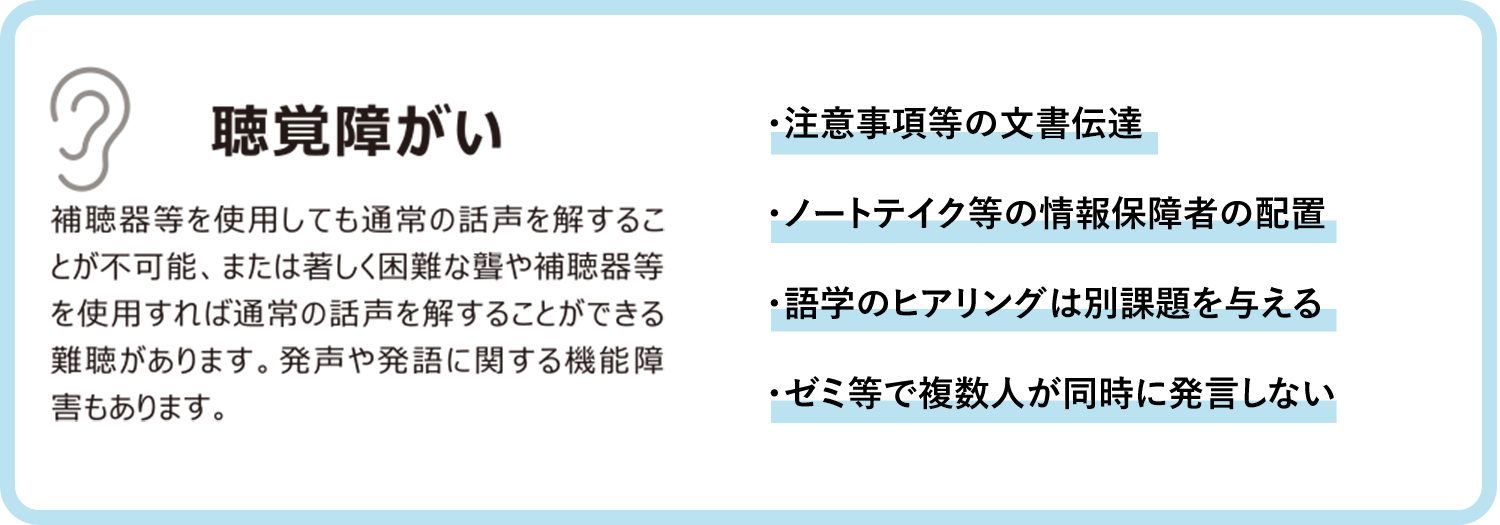 Details of disabilities and main examples of support