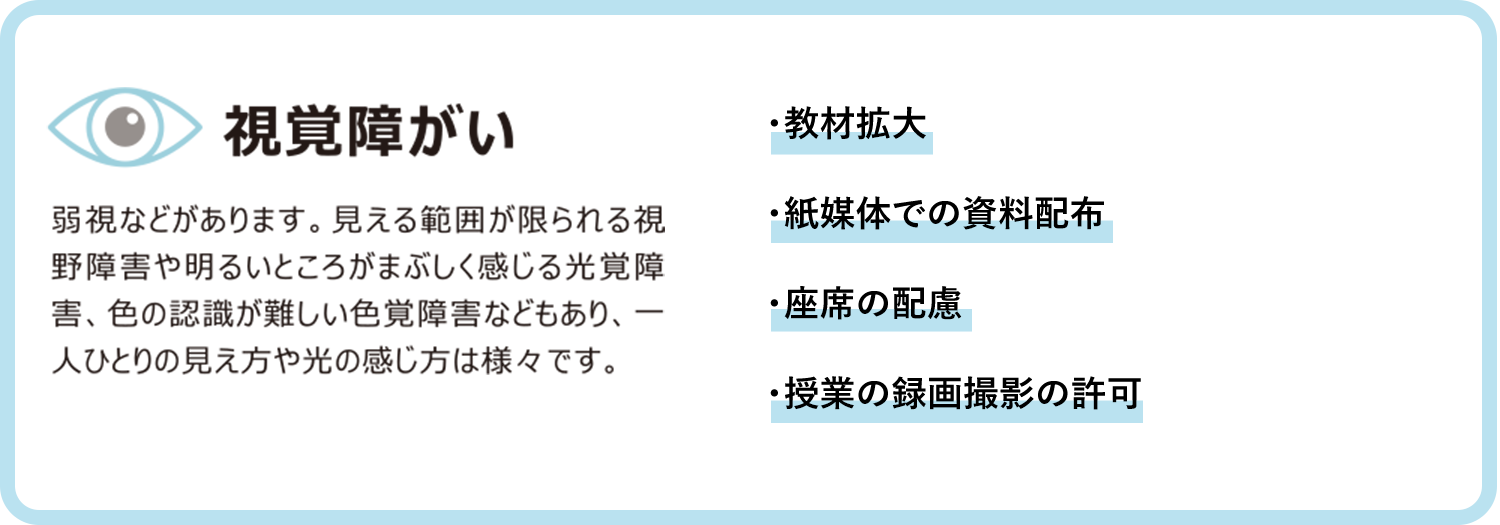 Details of disabilities and main examples of support